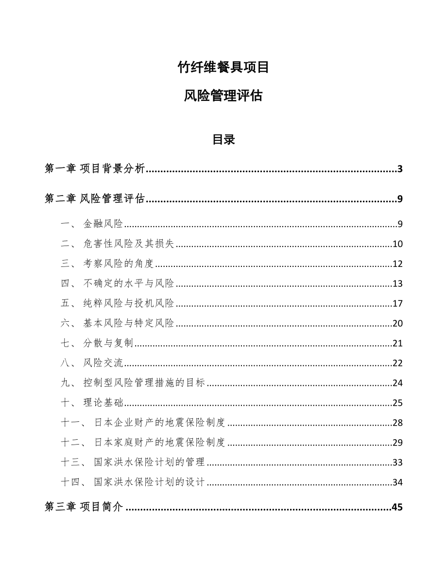 竹纤维餐具项目风险管理评估_第1页