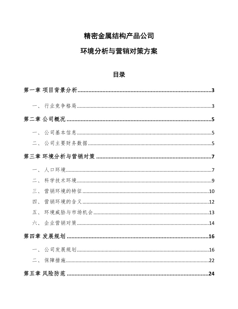 精密金属结构产品公司环境分析与营销对策方案【参考】_第1页