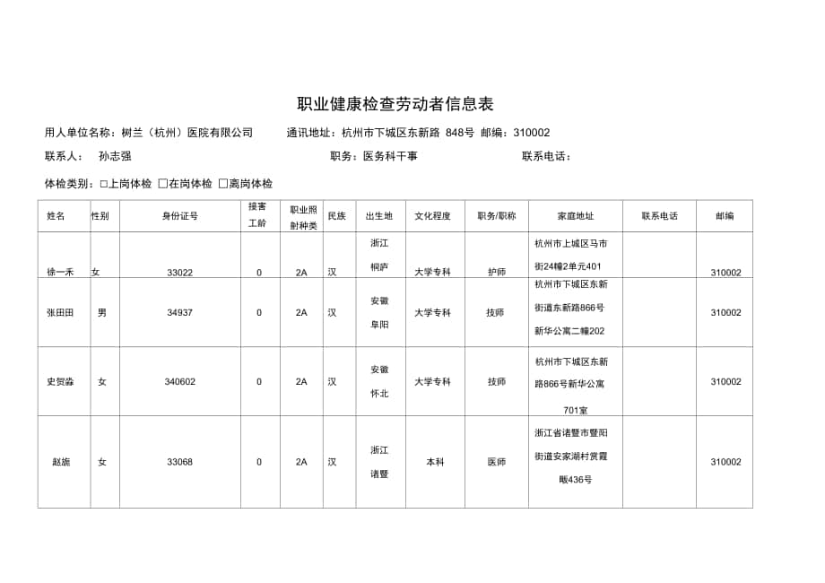 职业健康检查劳动者信息表_第1页