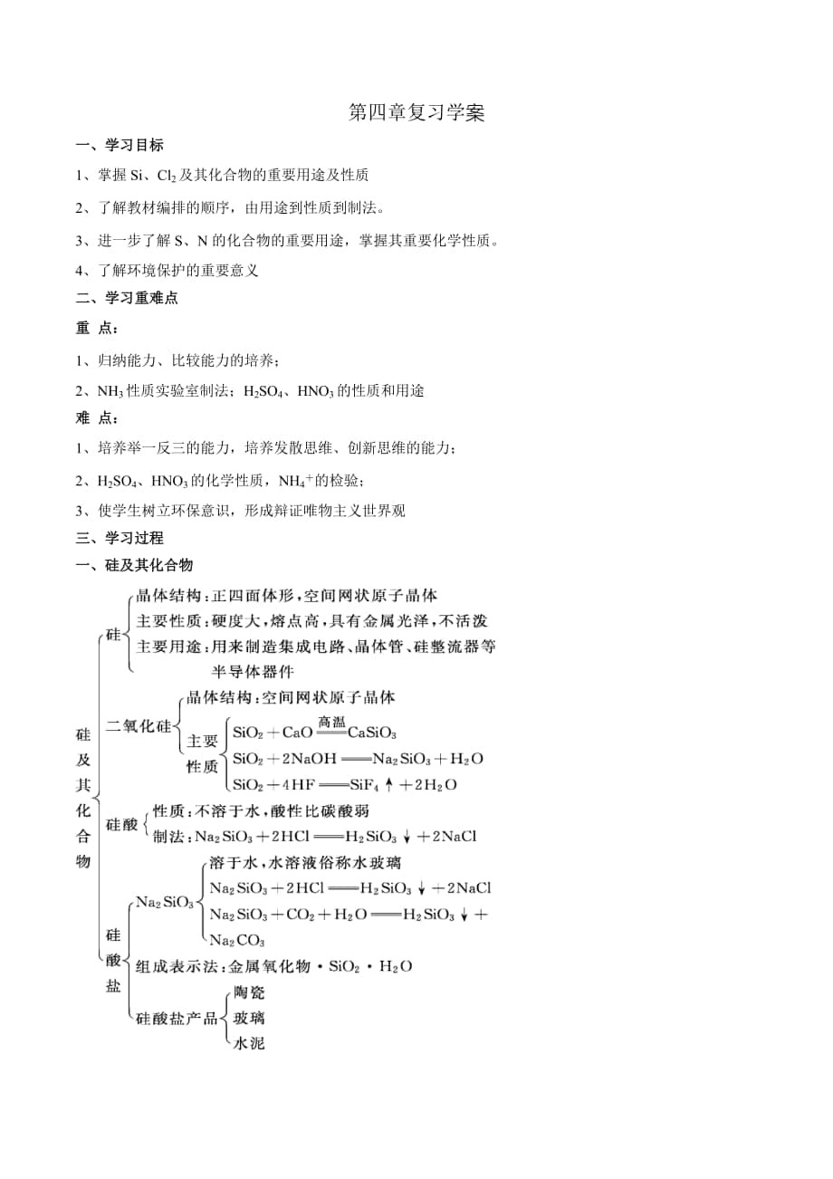 【優(yōu)選整合】人教版高中化學(xué)必修1期末復(fù)習(xí)第4章復(fù)習(xí)學(xué)案_第1頁