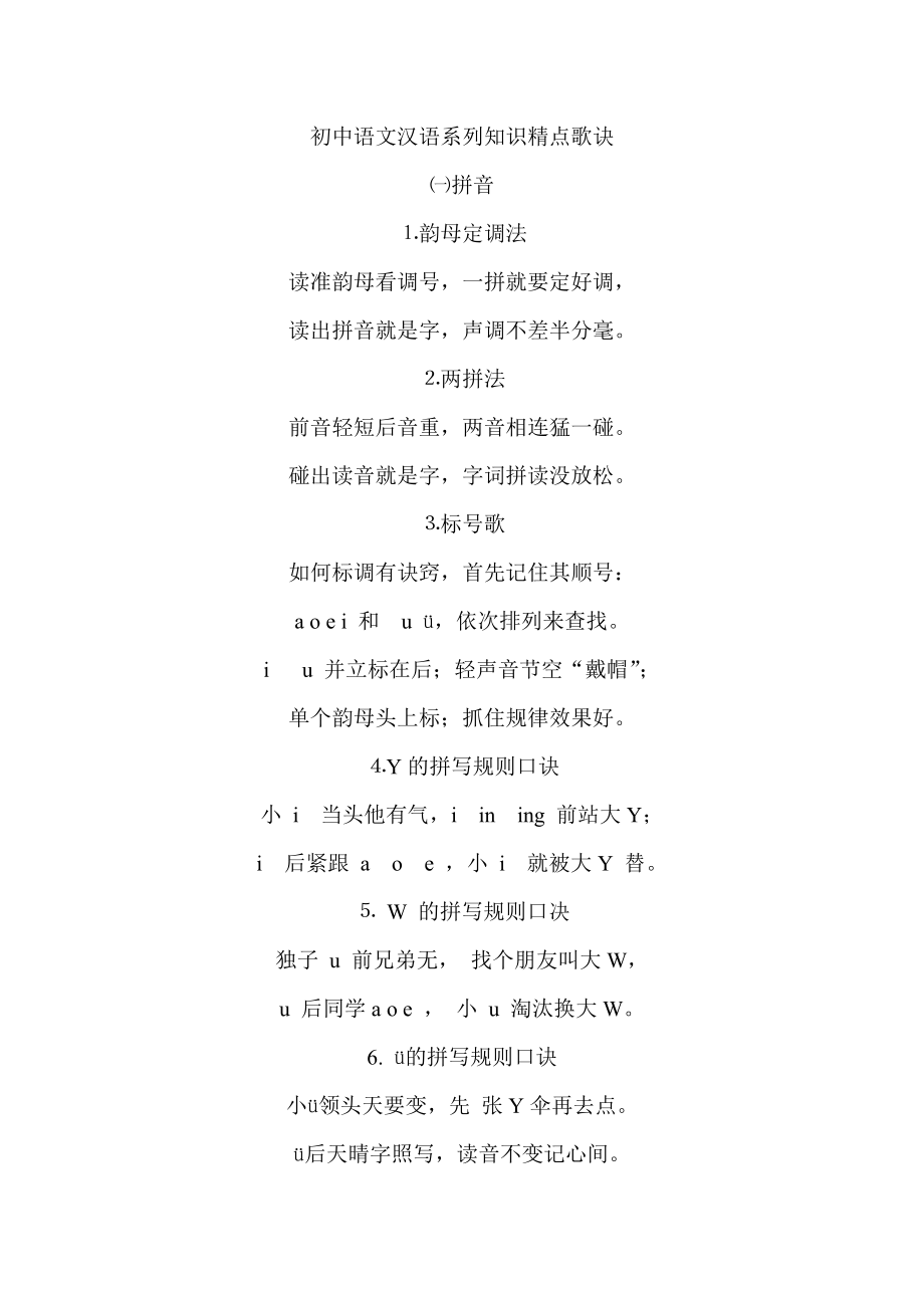 初中语文汉语系列知识精点歌诀_第1页