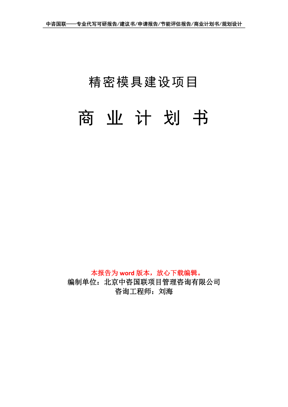 精密模具建設(shè)項(xiàng)目商業(yè)計(jì)劃書寫作模板_第1頁(yè)