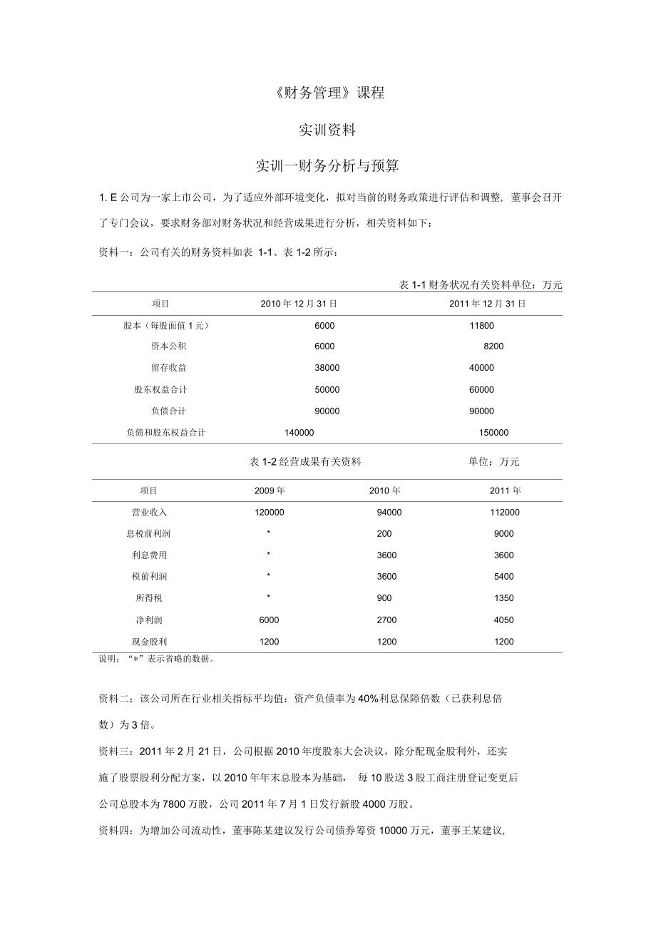 财务管理实训资料_第1页