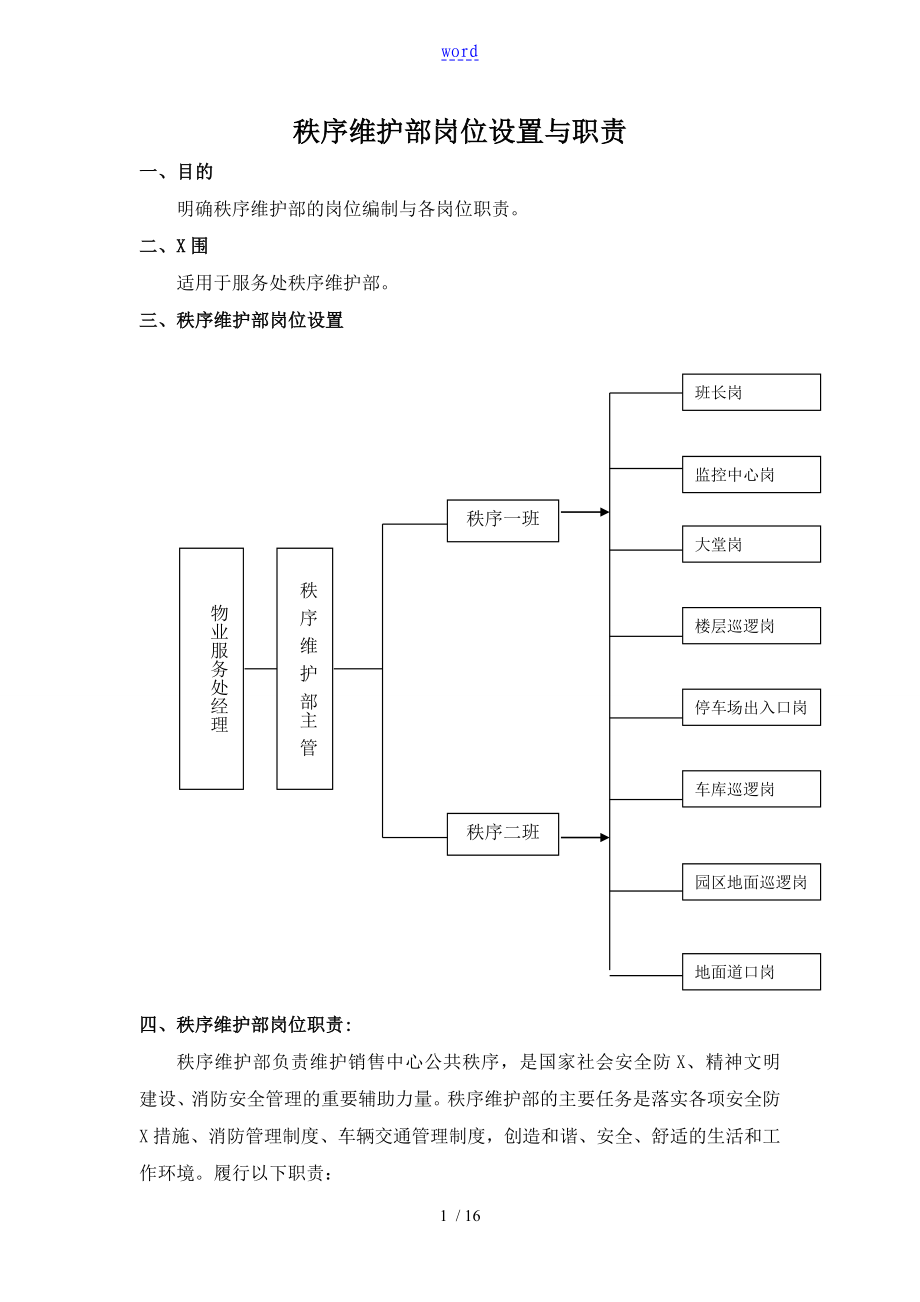 秩序维护部岗位设置及职责_第1页