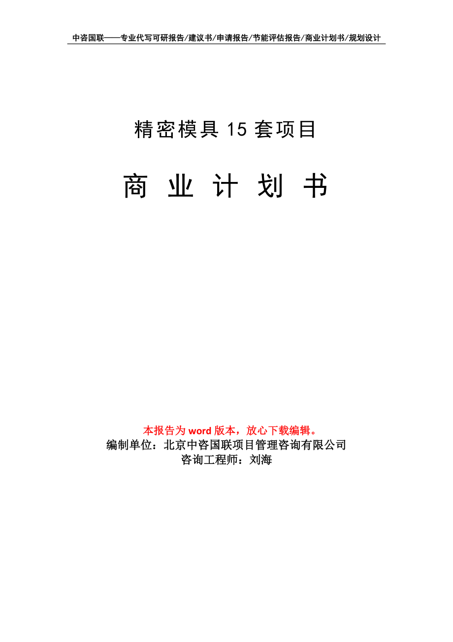 精密模具15套項(xiàng)目商業(yè)計(jì)劃書寫作模板_第1頁