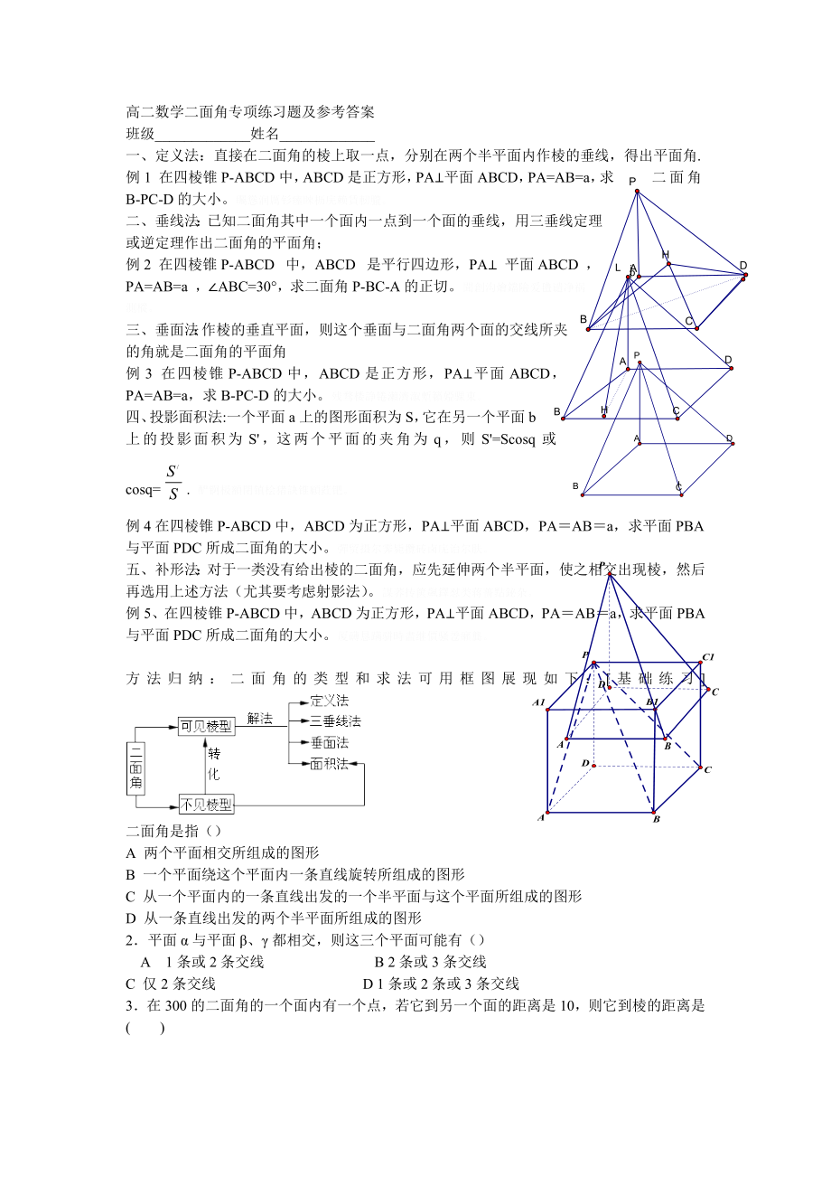 高二数学二面角专项练习题及参考答案_第1页