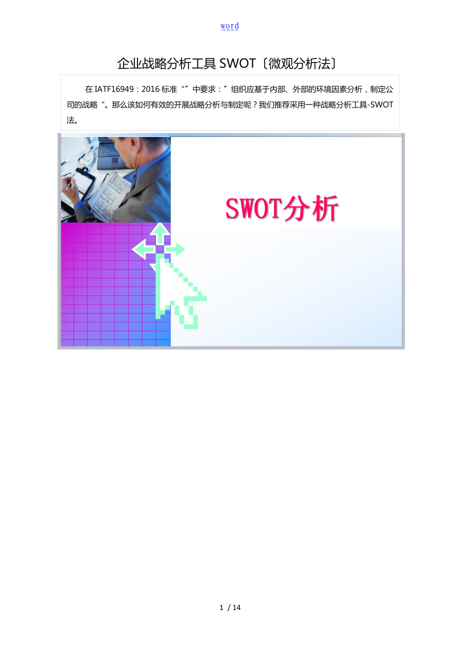 企业战略分析报告工具SWOT(微观分析报告法)_第1页