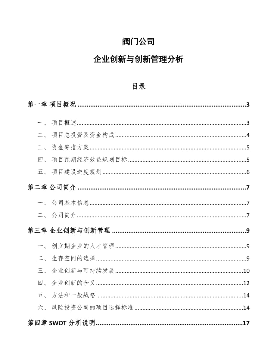 阀门公司企业创新与创新管理分析【范文】_第1页