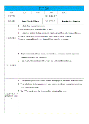 高中英語Book2 Module 3 Music教學(xué)設(shè)計.docx