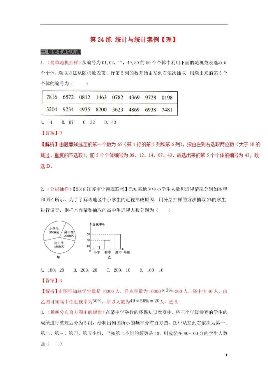 備戰(zhàn)2018年高考數(shù)學 回扣突破30練 第24練 統(tǒng)計與統(tǒng)計案例 理_第1頁