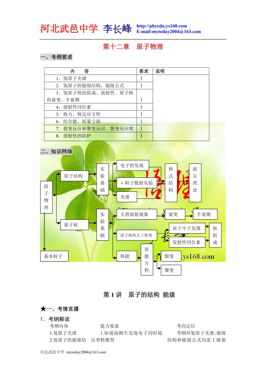 (課標(biāo)人教版)2010年《高考風(fēng)向標(biāo)》物理第12章原子物理第1講原子的結(jié)構(gòu)能級(jí)_第1頁