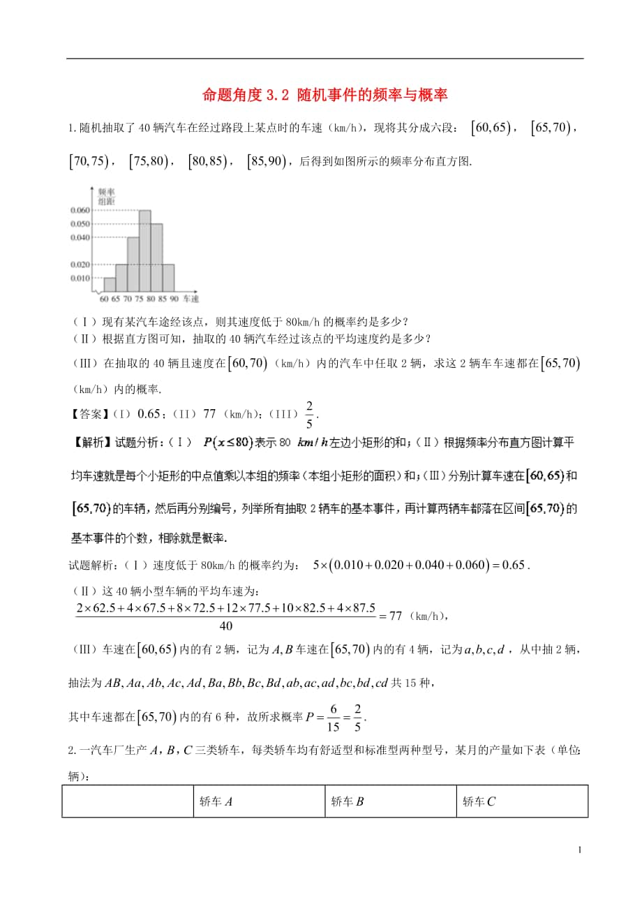 2018年高考數(shù)學(xué) 命題角度3.2 隨機(jī)事 件的頻率與概率大題狂練 文_第1頁