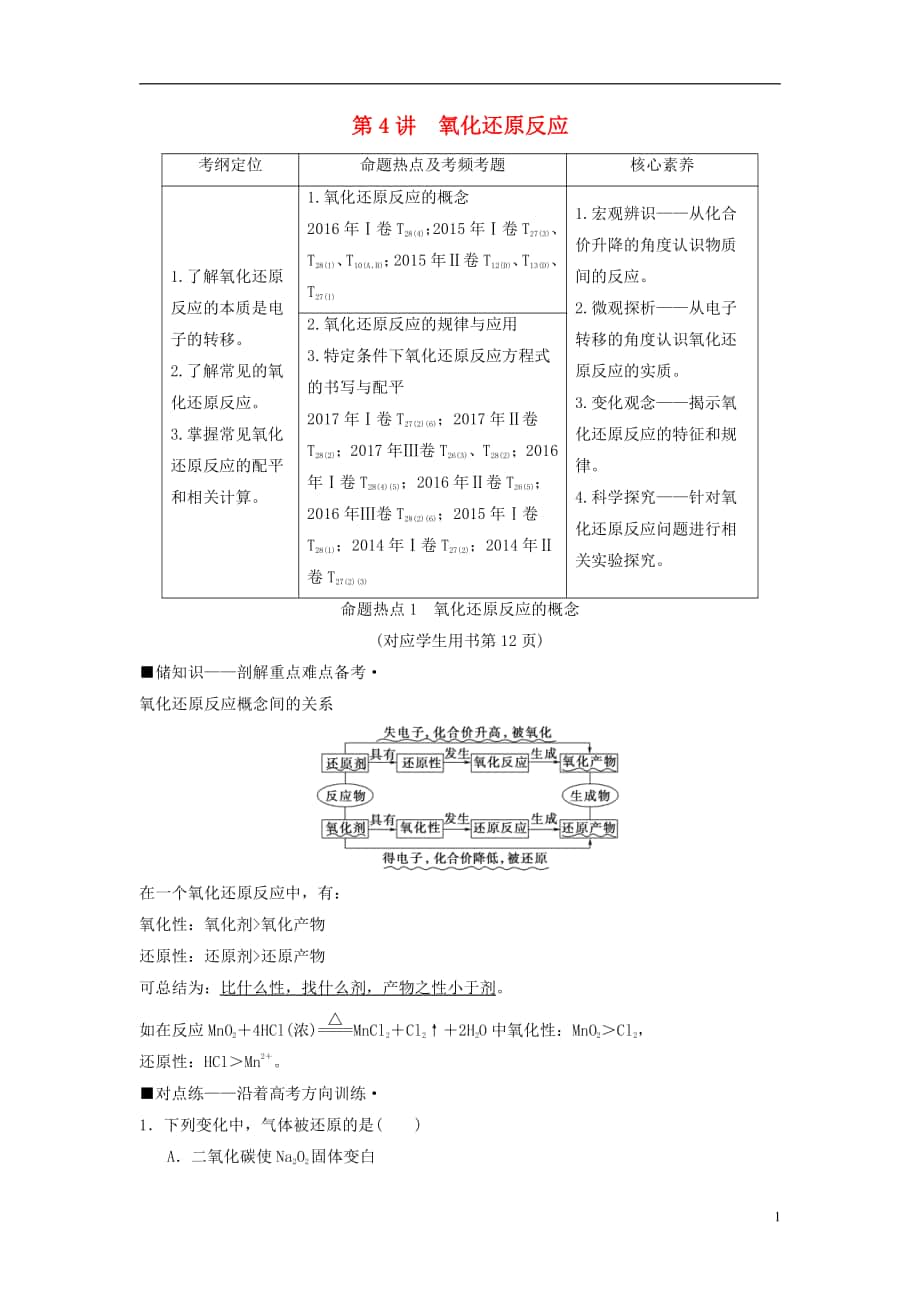 版高考化學(xué)二輪復(fù)習(xí) 專(zhuān)題 化學(xué)基本概念 第講 氧化還原反應(yīng)學(xué)案_第1頁(yè)