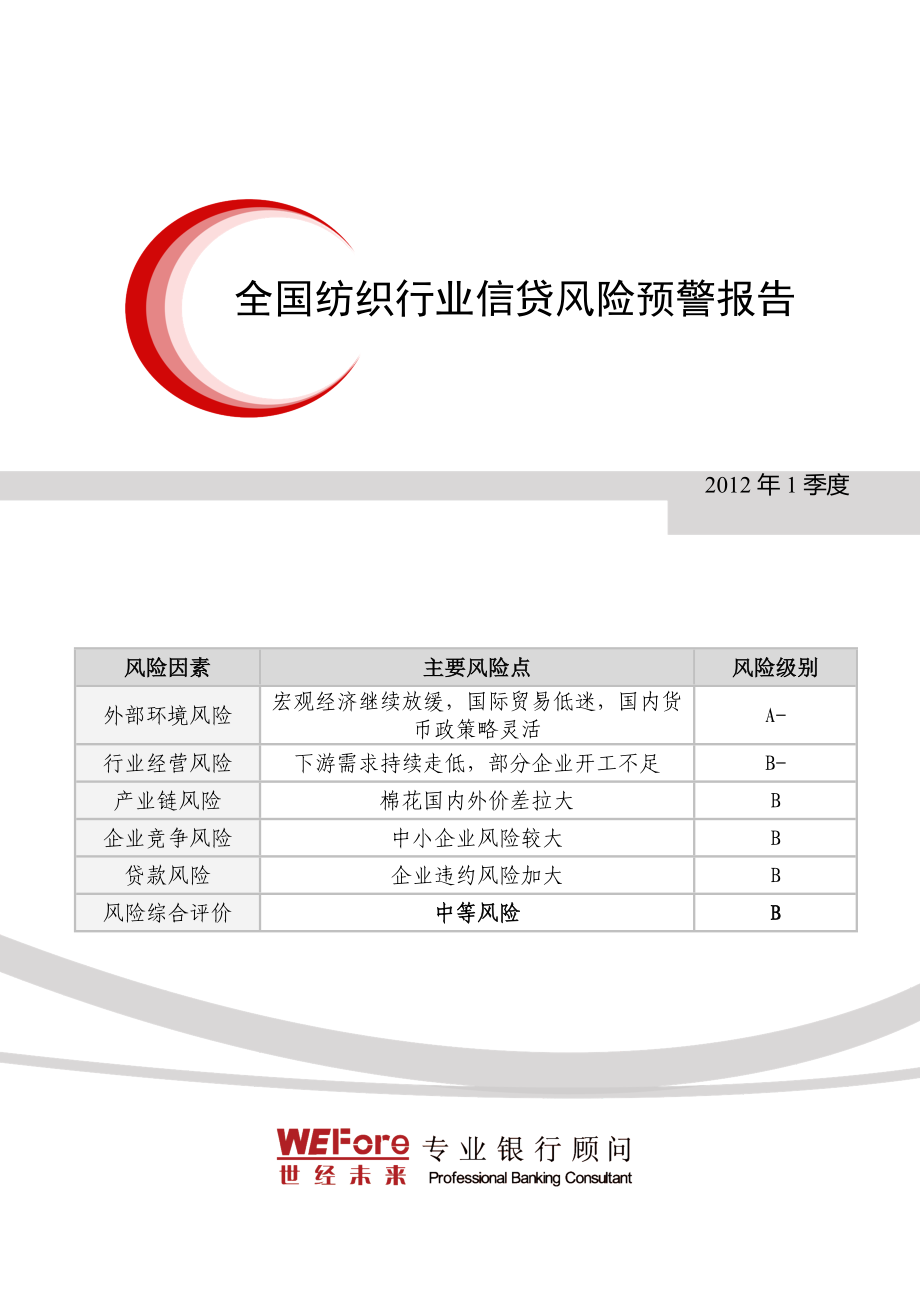 全国纺织行业信贷风险预警报告_第1页