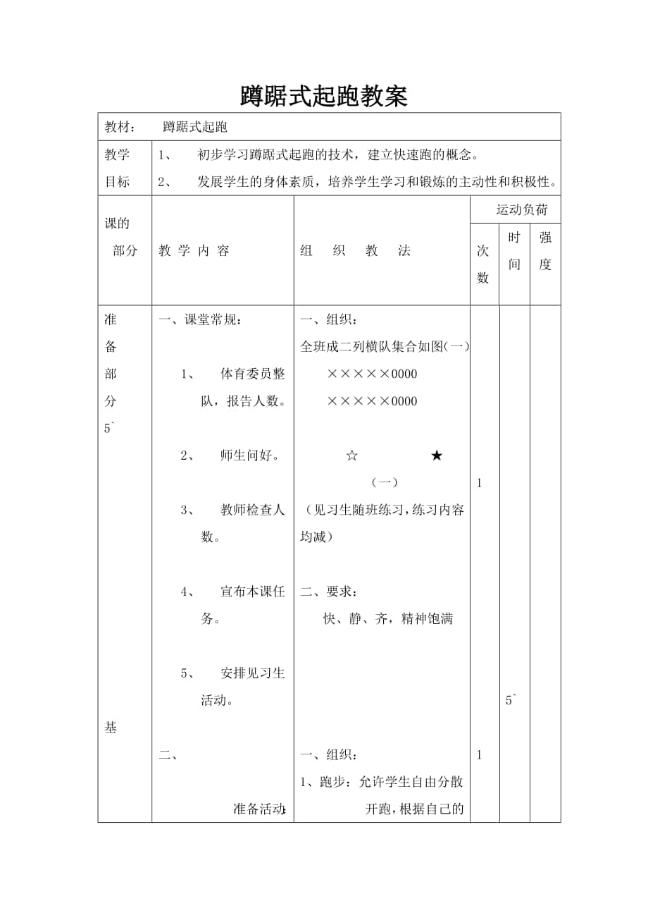 蹲踞式起跑教案