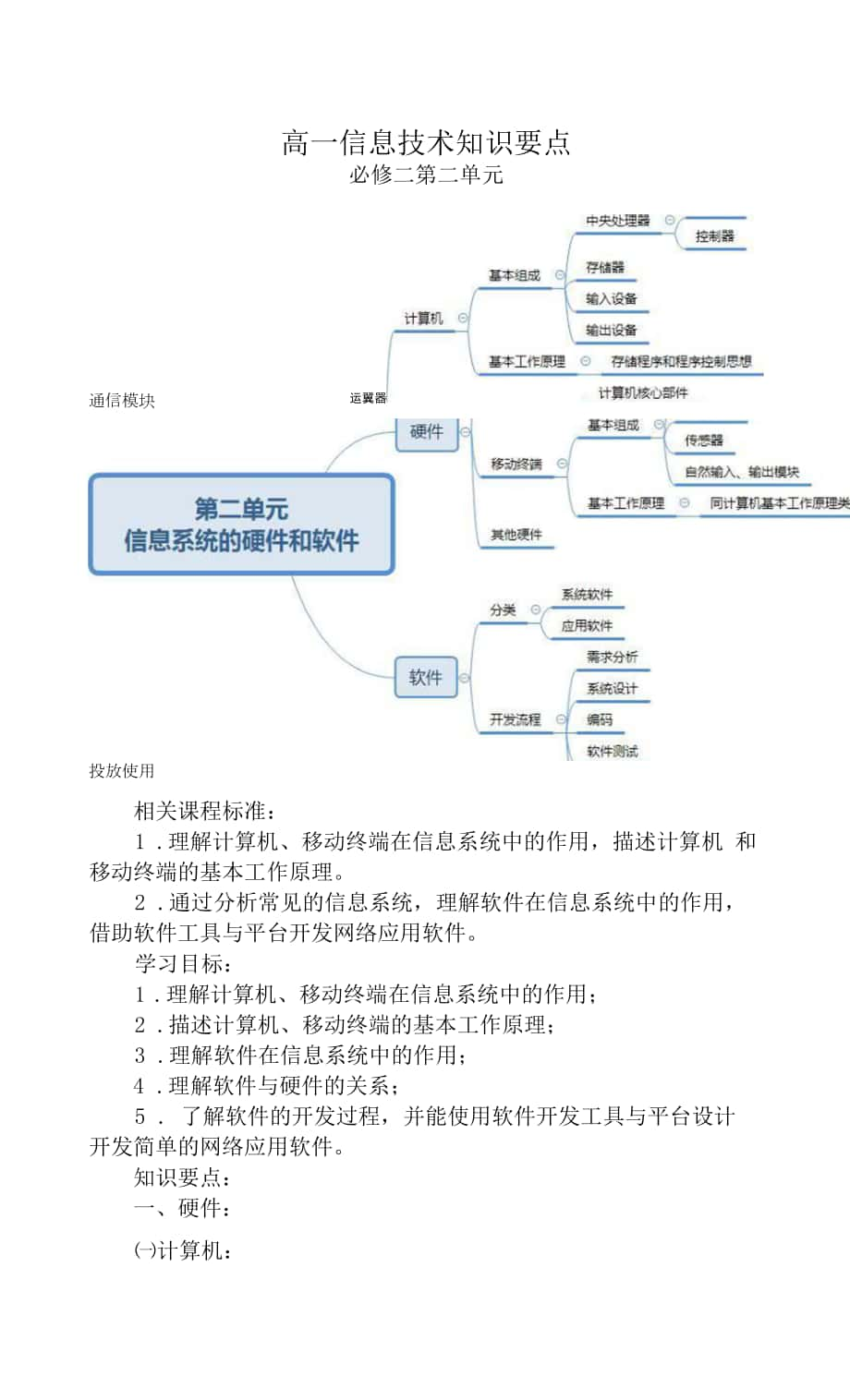 第二單元 信息系統(tǒng)的硬件和軟件 知識要點.docx_第1頁