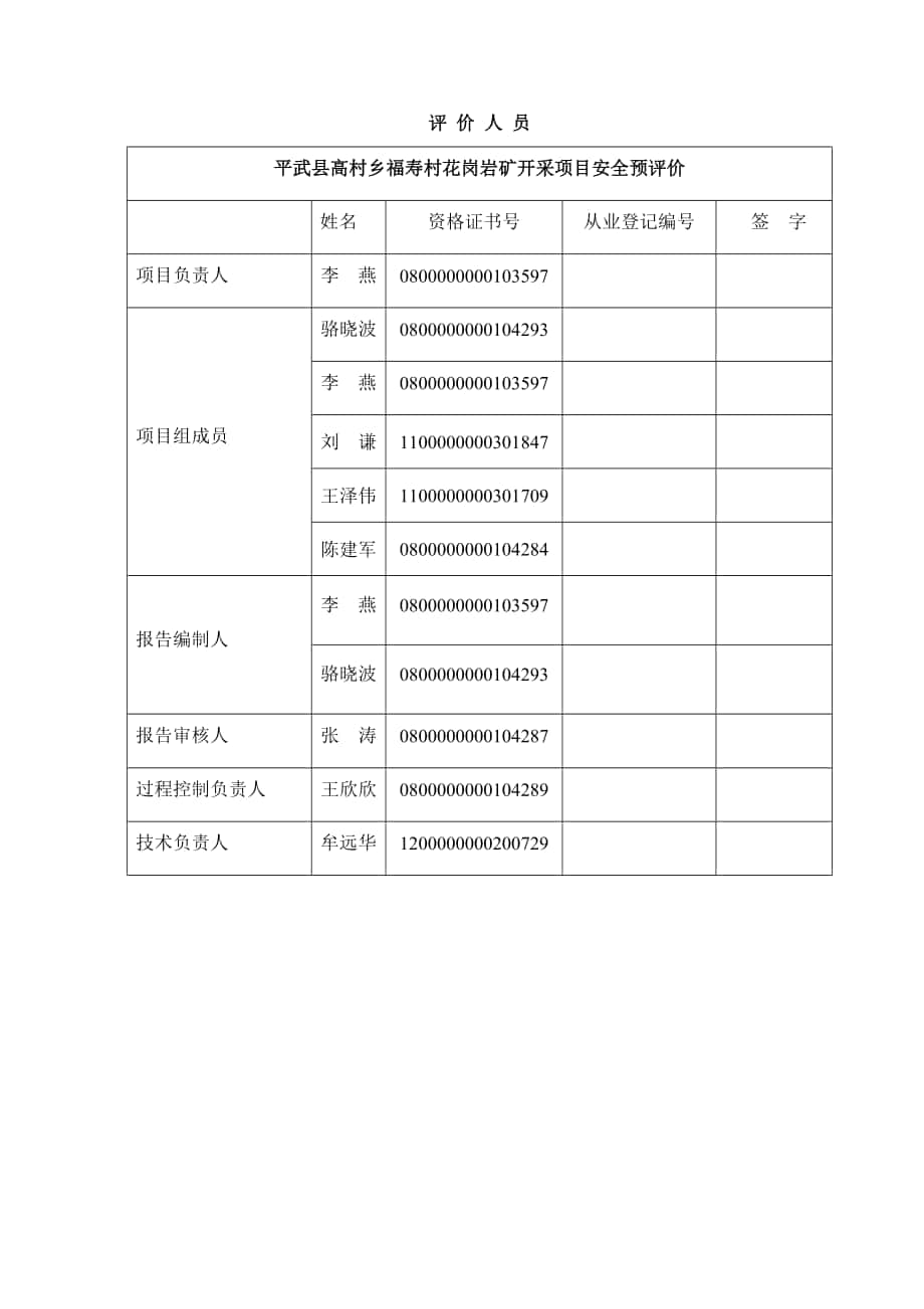 平武县高村乡福寿村花岗岩矿开采项目安全预评价报告_第1页