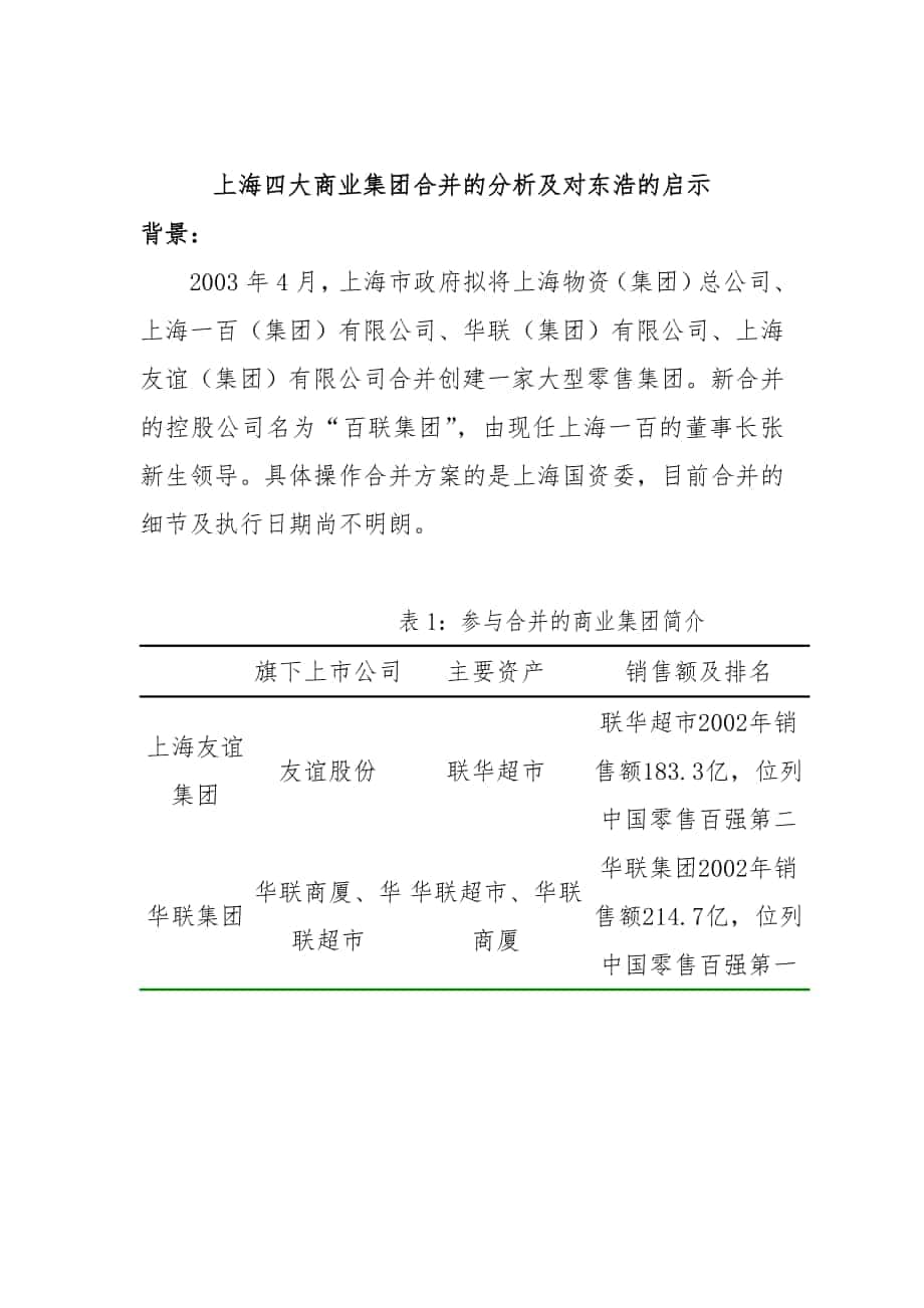 上海市某商业集团合并分析_第1页