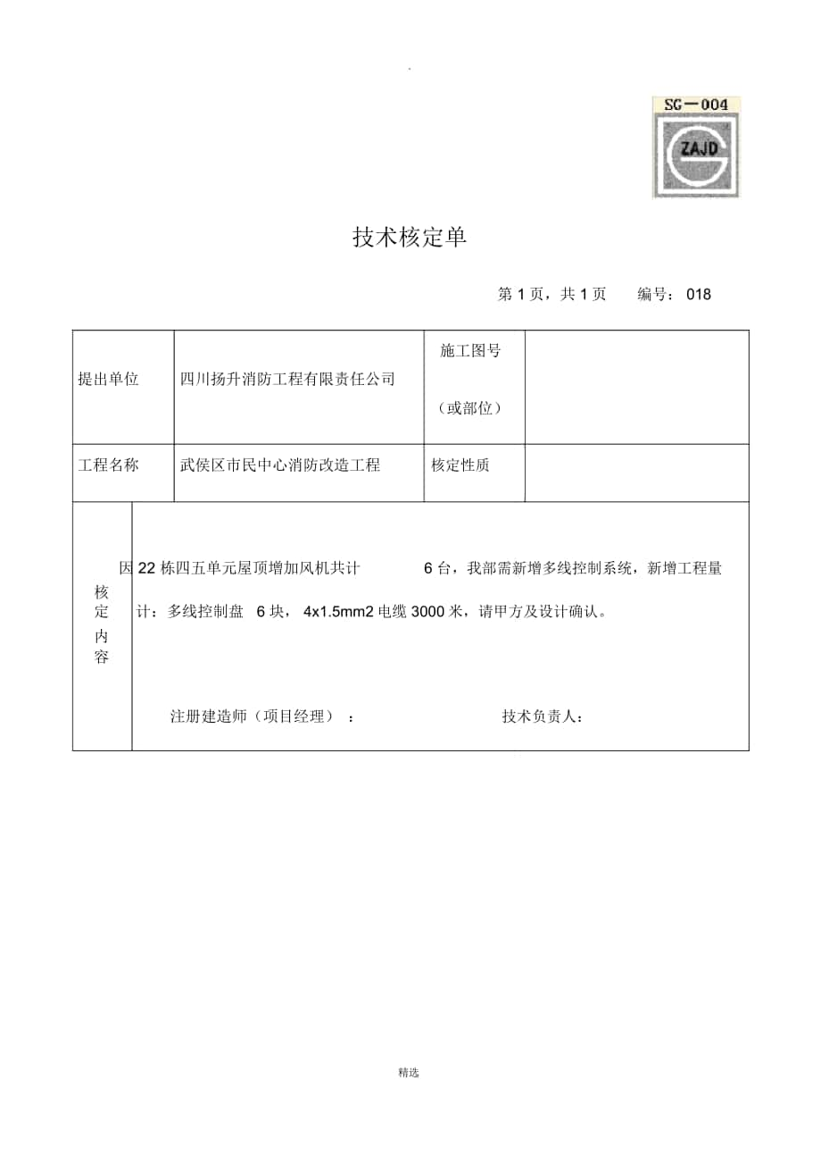 技术核定单范本_第1页