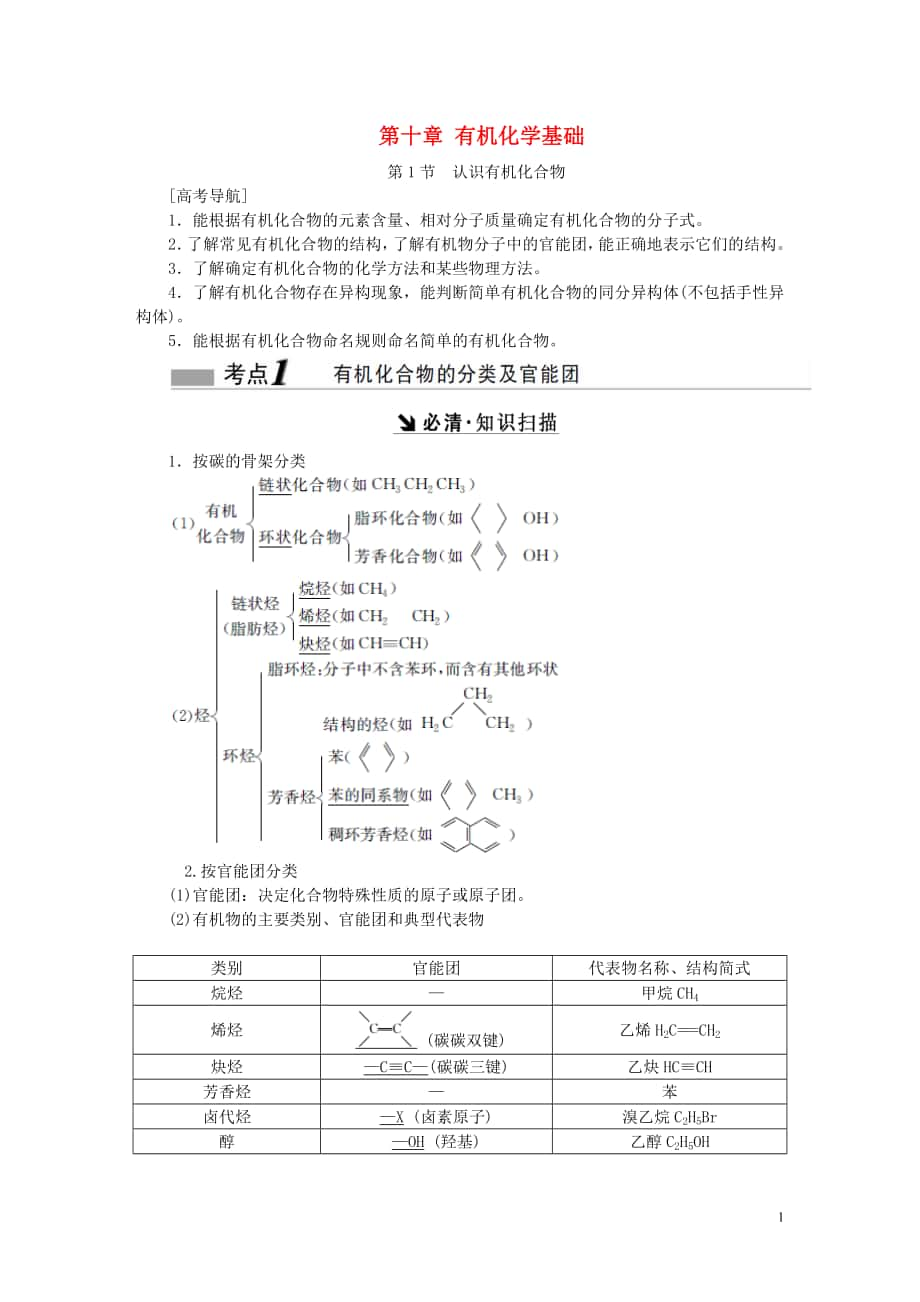 2017屆高考化學(xué)一輪復(fù)習(xí) 第十章 有機(jī)化學(xué)基礎(chǔ)解析_第1頁