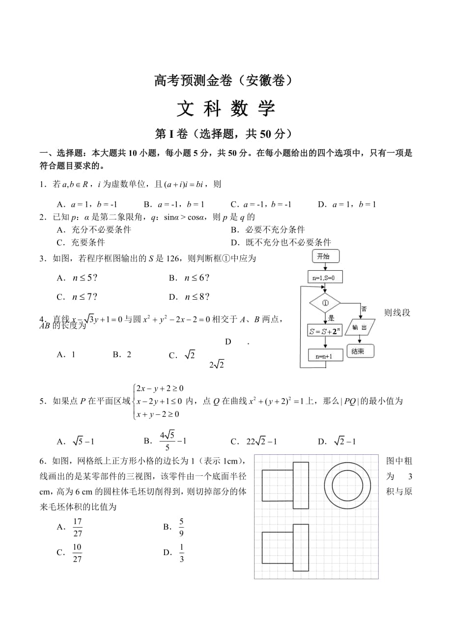 高考預(yù)測(cè)金卷文科數(shù)學(xué) 安徽卷及答案_第1頁(yè)