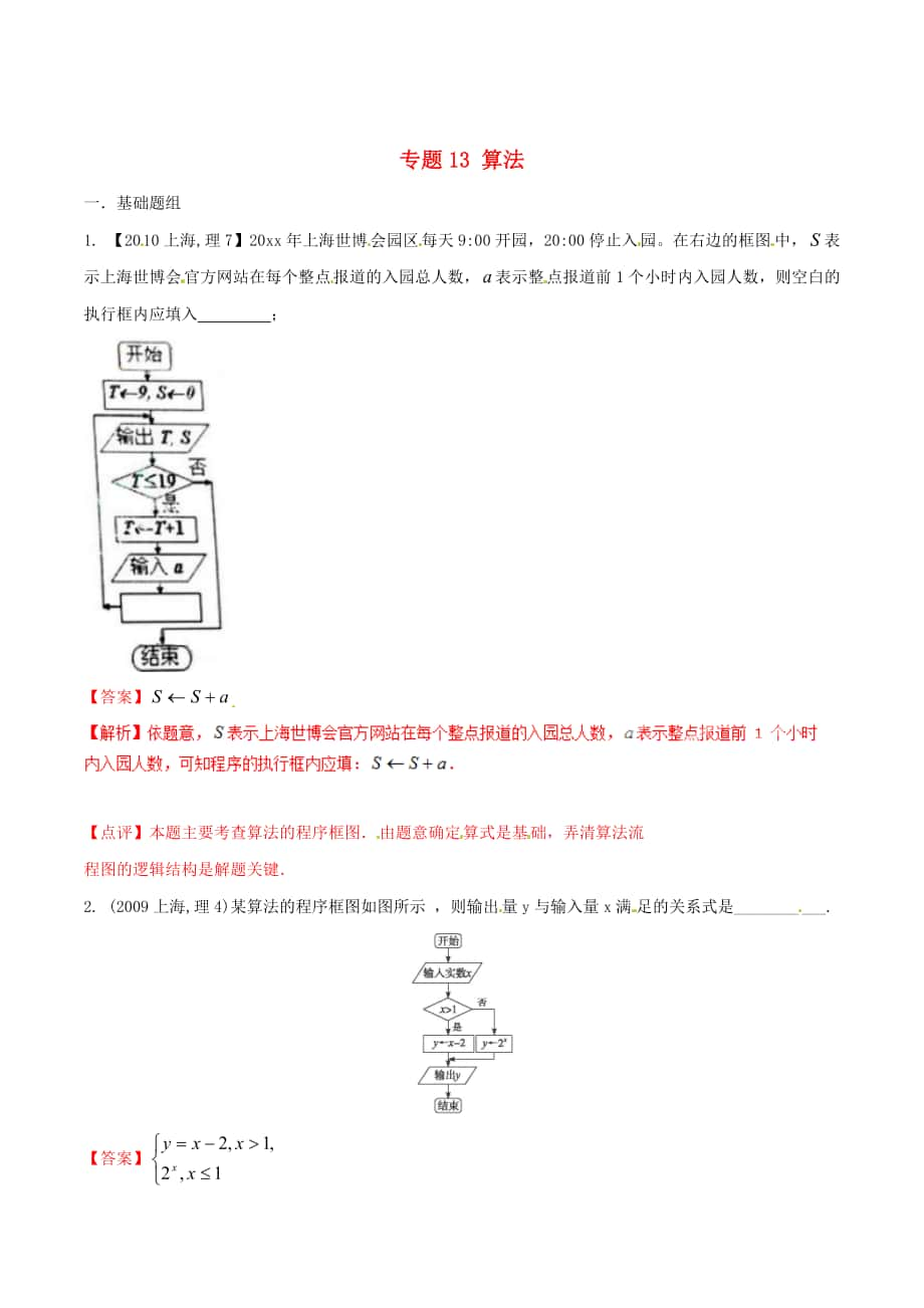 上海版高考數(shù)學(xué) 分項(xiàng)匯編 專(zhuān)題13 算法含解析理_第1頁(yè)