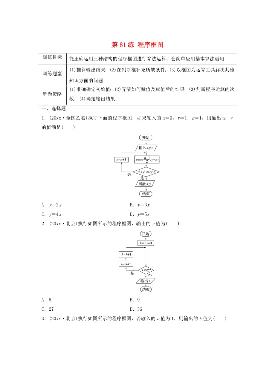 高三數(shù)學(xué)第81練 程序框圖練習(xí)_第1頁