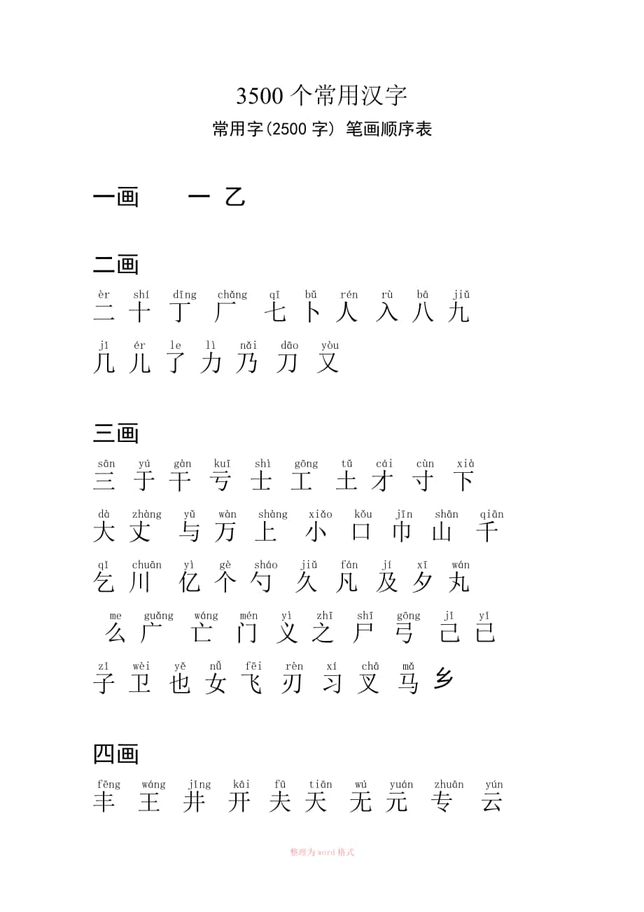 3500个常用汉字(笔画顺序)_第1页