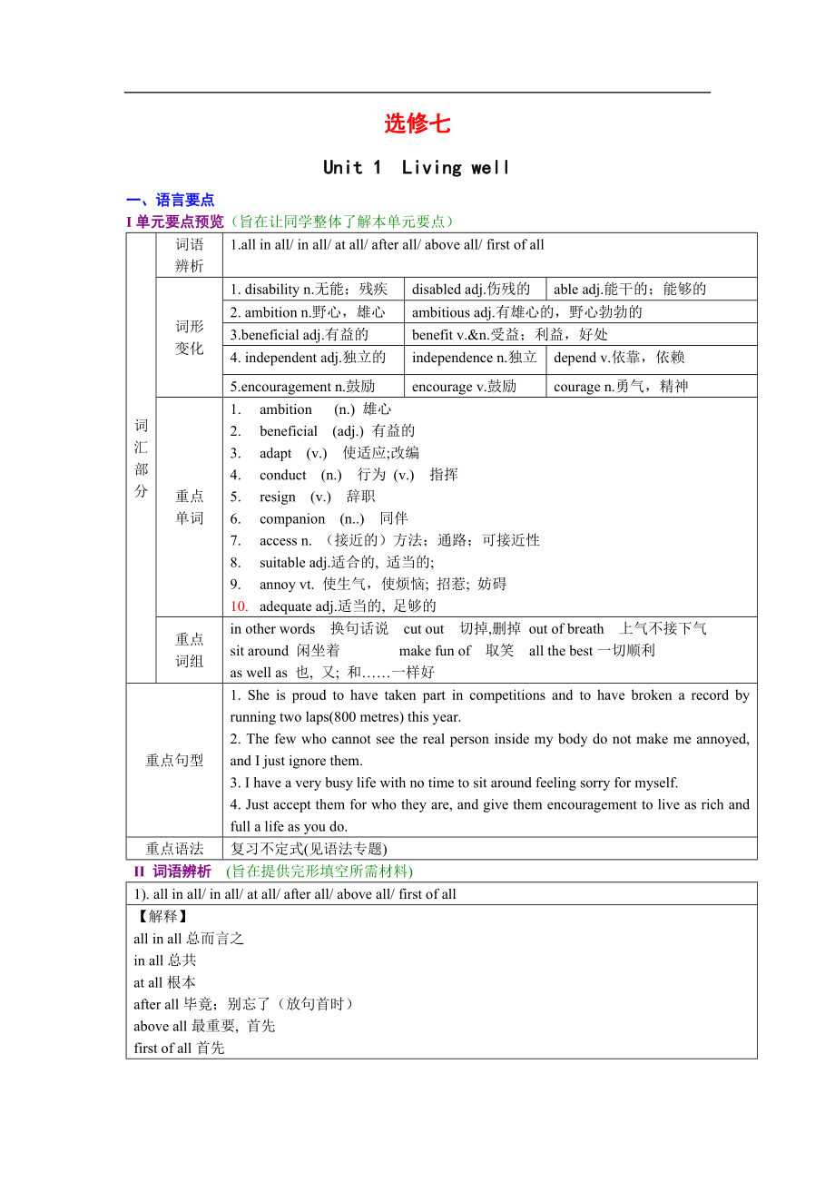 高考英語(yǔ)復(fù)習(xí)導(dǎo)航[人教選修七]_第1頁(yè)