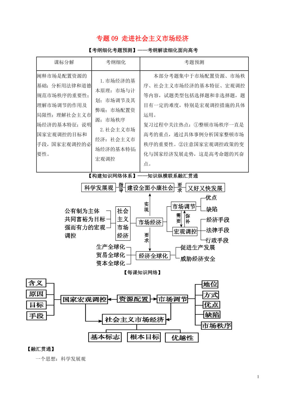 2018年高考政治一輪復(fù)習(xí) 專題09 走進(jìn)社會(huì)主義市場經(jīng)濟(jì)（講）（含解析）新人教版必修_第1頁