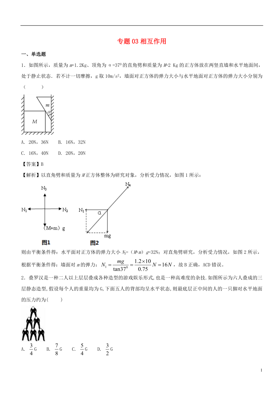 2017年高考物理試題分項(xiàng)版匯編系列 專題03 相互作用（含解析）_第1頁