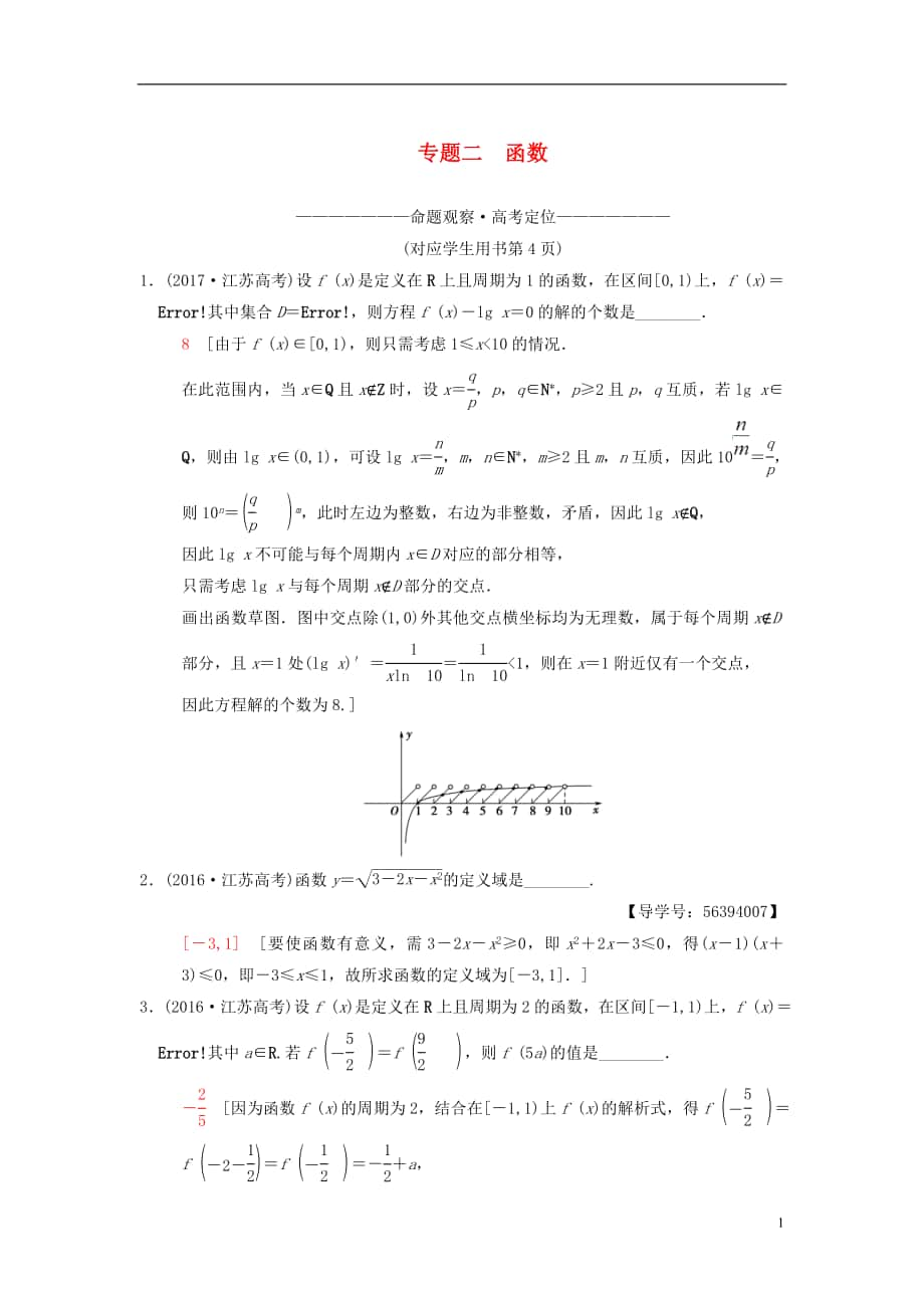 （江蘇專版）2018年高考數(shù)學(xué)二輪復(fù)習(xí) 第1部分 知識專題突破 專題2 函數(shù)學(xué)案_第1頁