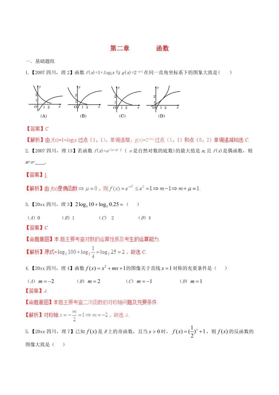 四川版高考數(shù)學(xué) 分項匯編 專題2 函數(shù)含解析理_第1頁