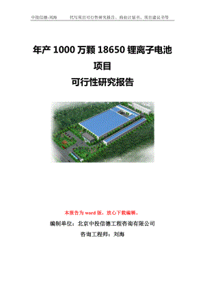 年产1000万颗18650锂离子电池项目可行性研究报告模板-立项备案