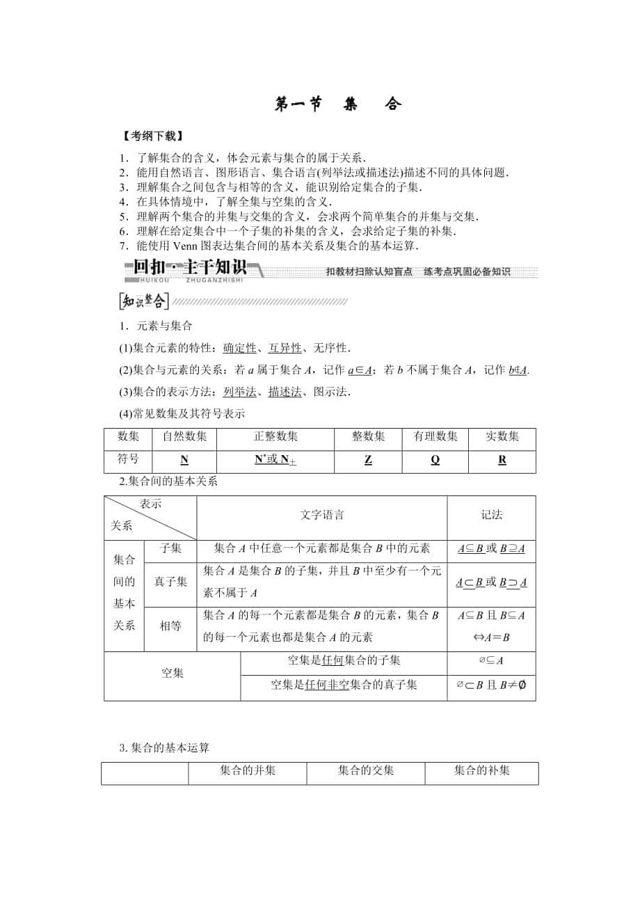 【創(chuàng)新方案】高考數(shù)學 理一輪復習配套文檔：第1章 第1節(jié)　集合_第1頁