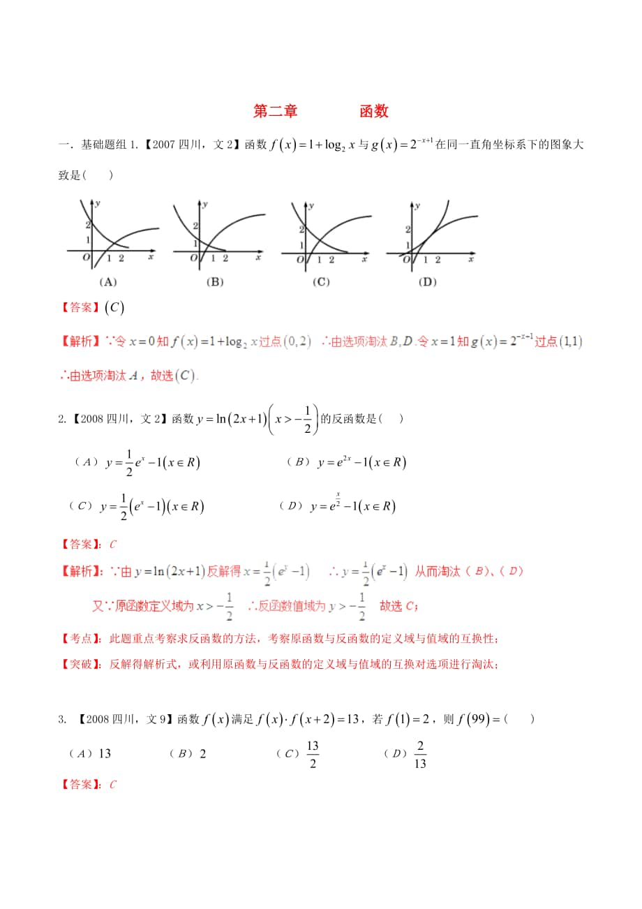 四川版高考數(shù)學(xué) 分項(xiàng)匯編 專(zhuān)題2 函數(shù)含解析文_第1頁(yè)