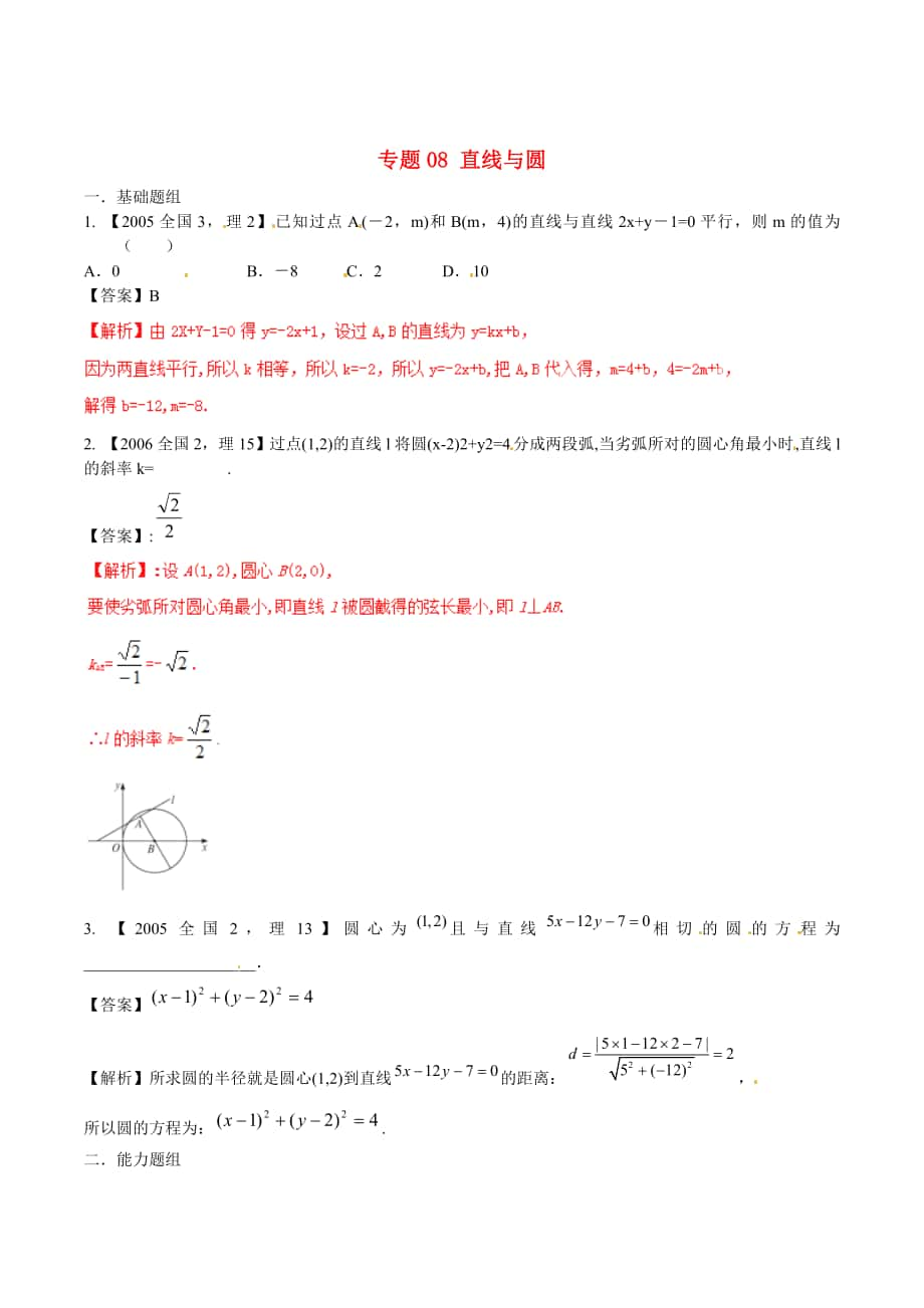 新課標(biāo)Ⅱ版高考數(shù)學(xué) 分項匯編 專題08 直線與圓含解析理_第1頁