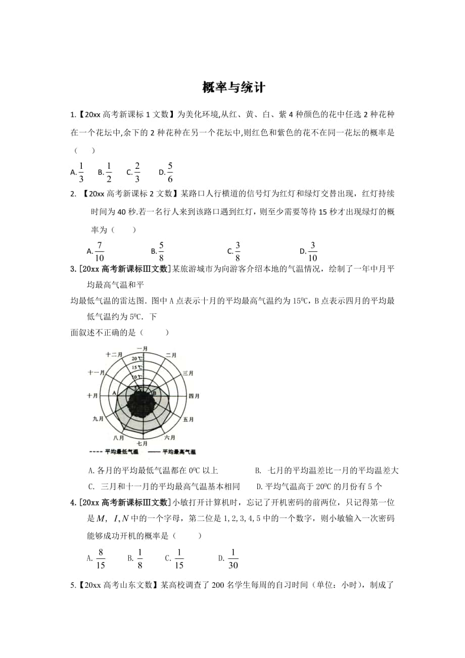 高考聯(lián)考模擬數(shù)學(xué) 文試題分項版解析 專題07概率與統(tǒng)計原卷版 Word版缺答案_第1頁