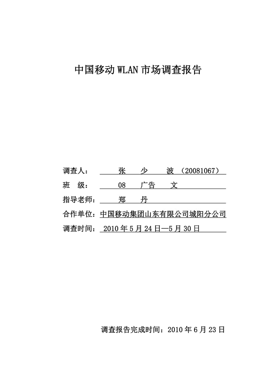 中国移动WLAN市场调查报告_第1页