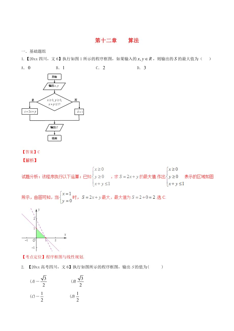 四川版高考數(shù)學(xué) 分項(xiàng)匯編 專題12 算法含解析文_第1頁