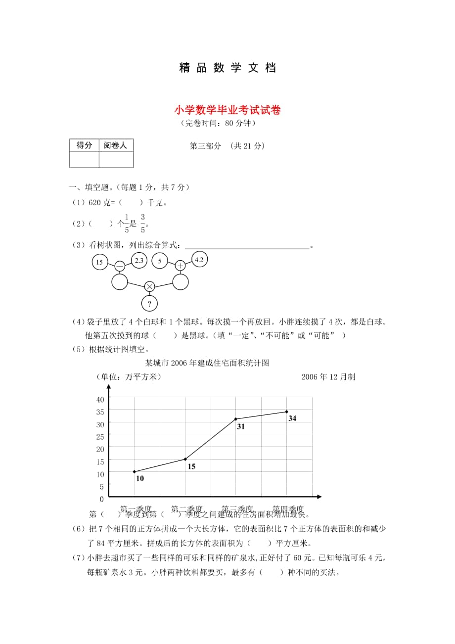 最新 沪教版六年级数学下册毕业考试试卷【2】_第1页