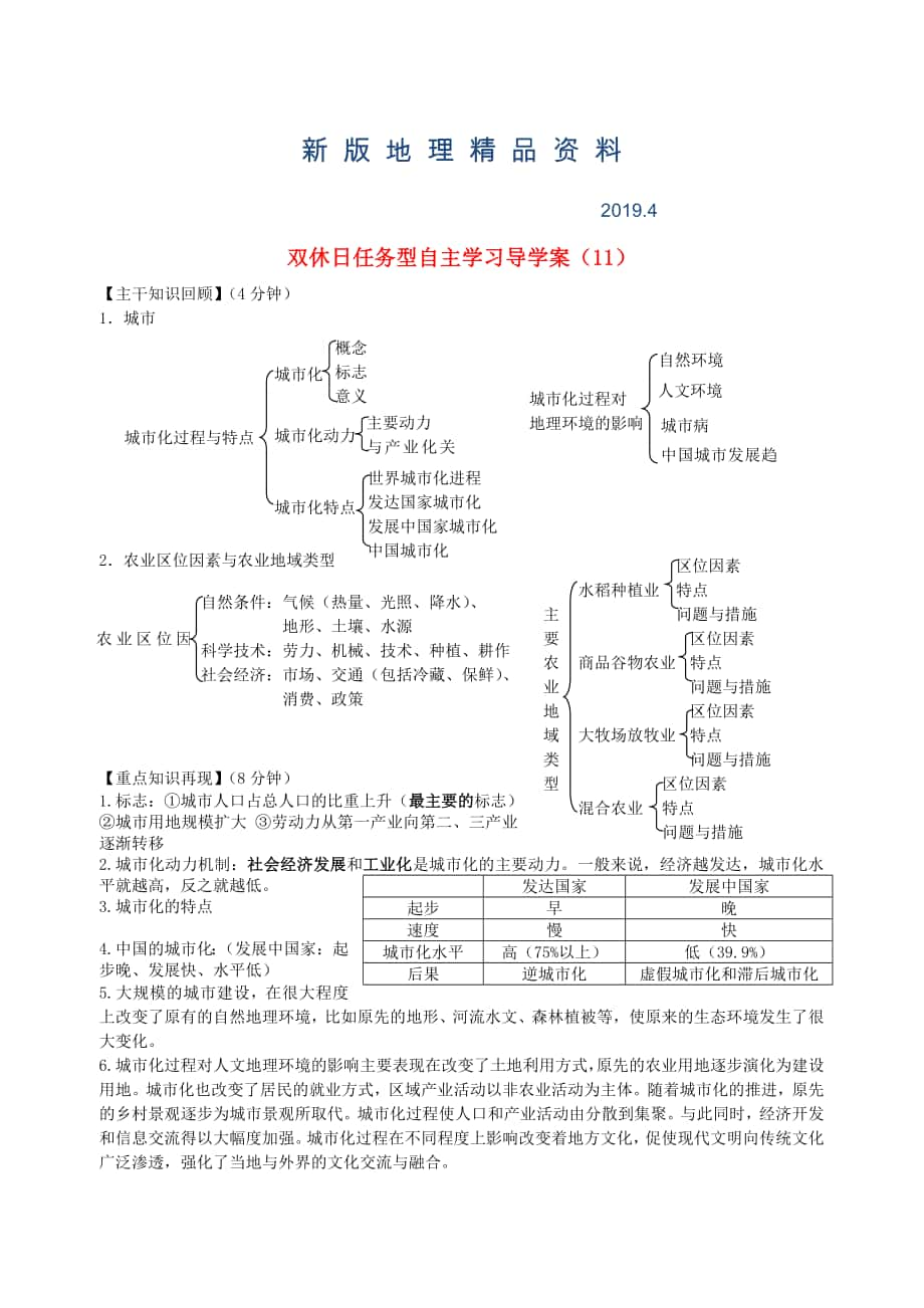 新版江蘇省海門市包場高級中學(xué)高一地理 雙休日任務(wù)型自主學(xué)習(xí)導(dǎo)學(xué)案11_第1頁