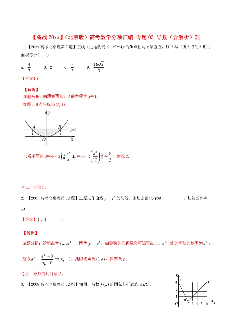 北京版高考數(shù)學(xué) 分項(xiàng)匯編 專題03 導(dǎo)數(shù)含解析理_第1頁(yè)