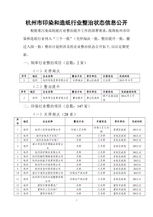 杭州市印染和造纸行业整治状态信息公开