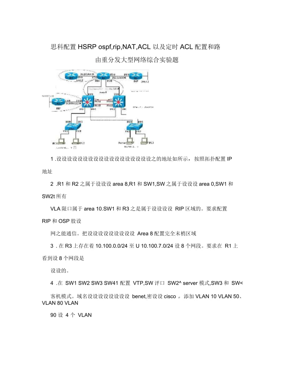 思科配置HSRP、ospf,rip,NAT,ACL以及定时ACL配置和路由重分发大型网络综合实验题_第1页