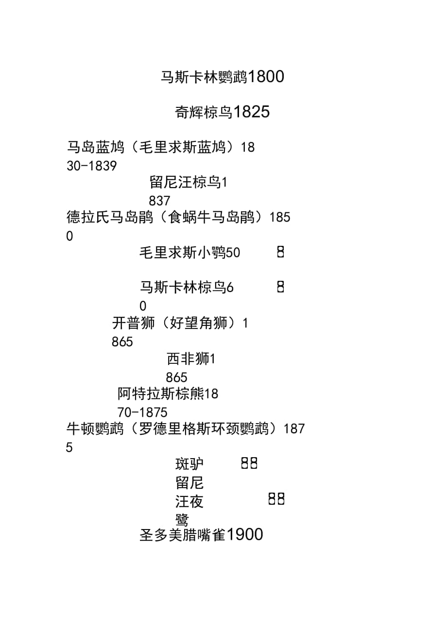 动物灭绝时间表图片