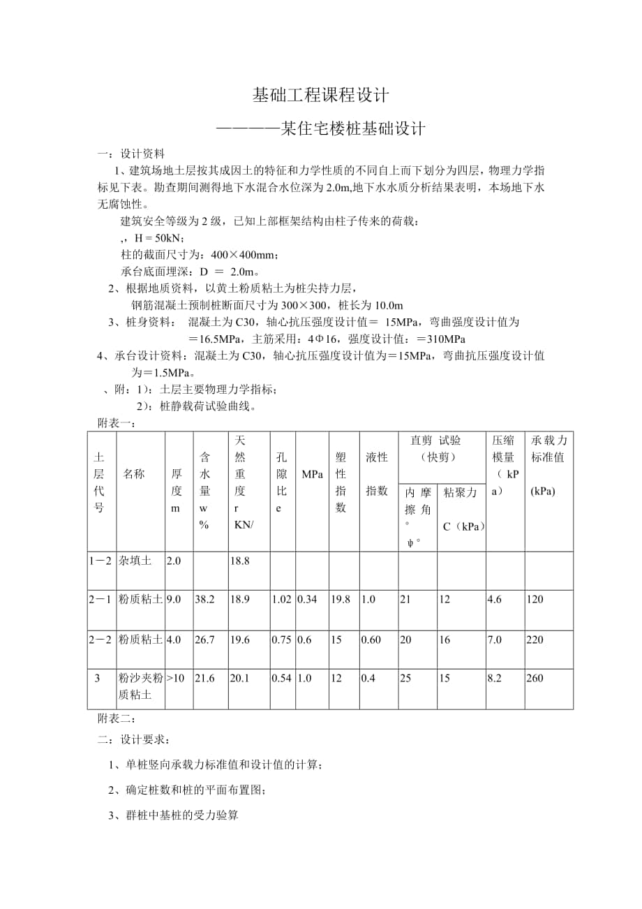 某住宅樓樁基礎(chǔ)設(shè)計(jì) 基礎(chǔ)工程課程設(shè)計(jì)_第1頁