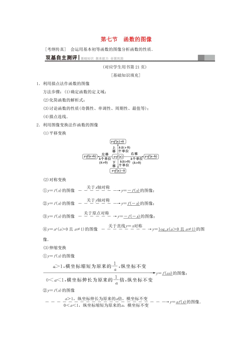 高考数学 一轮复习学案训练课件北师大版文科： 第2章 函数、导数及其应用 第7节 函数的图像学案 文 北师大版_第1页