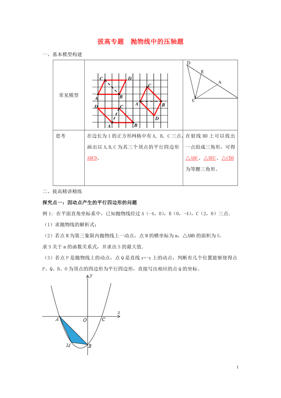 九年級(jí)數(shù)學(xué)全冊 拔高專題 拋物線中的壓軸題練習(xí)_第1頁