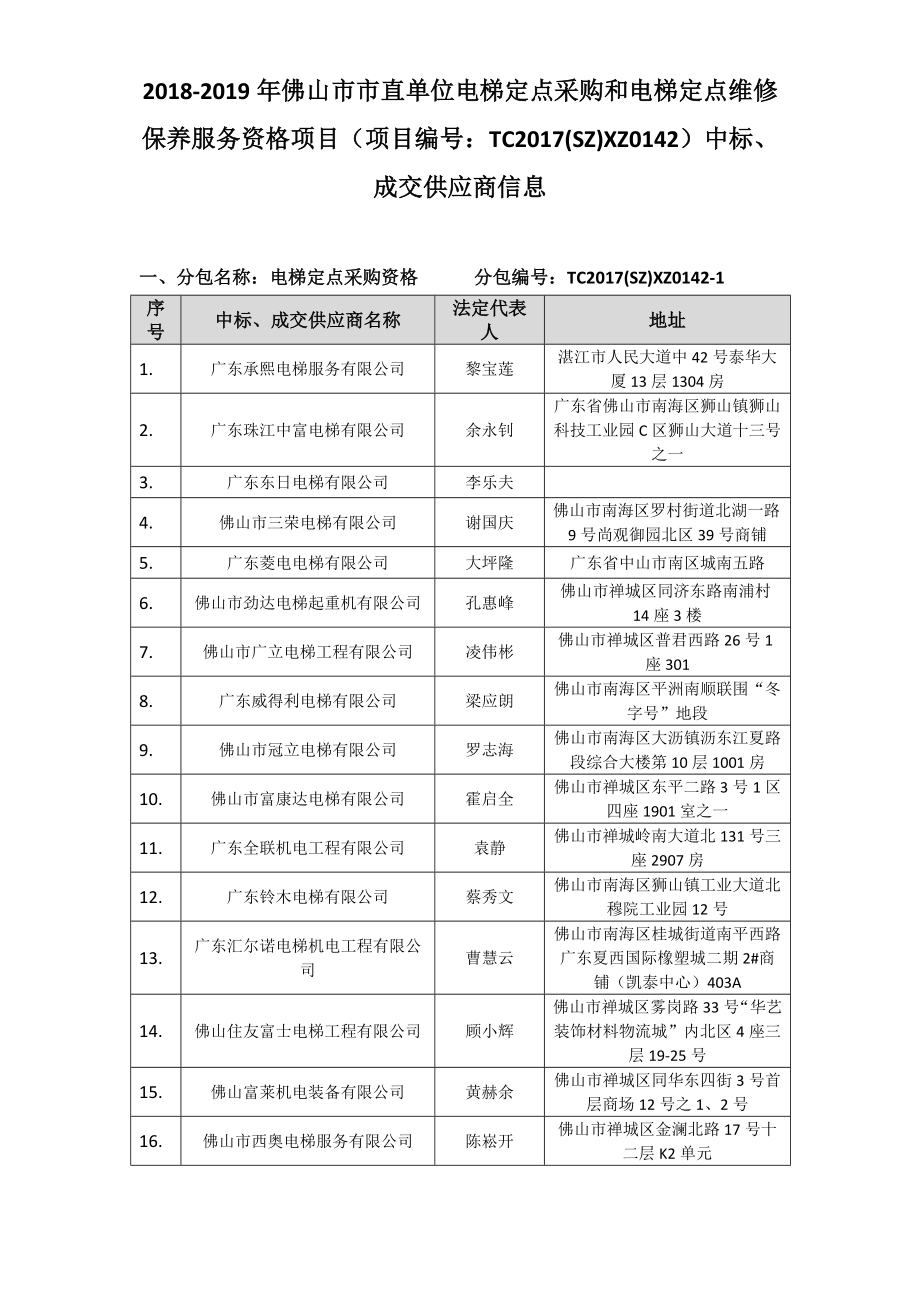 佛山市市直单位电梯定点采购和电梯定点维修保_第1页